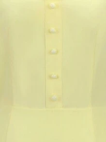 SHEIN Unity Chất rắn Nút phía trước Halter Neck Không lưng Đầm - Màu vàng - Xem 4