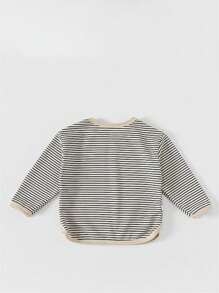 男小童條紋印花T恤 - 黑與白 - 查看 2