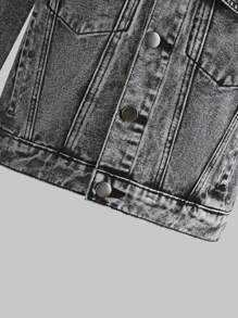 男大童翻蓋口袋牛仔夾克 - 深灰色 - 查看 4