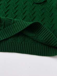 SHEIN Young Girl Floral Embroidery Statement Collar Sweater - Dark Green - View 5