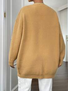 SHEIN Unity 落肩袖前紐扣落肩袖開襟衫 - 卡其色 - 查看 2