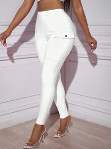 Slaydiva Flap Pocket Side Skinny Pants - White - View 6