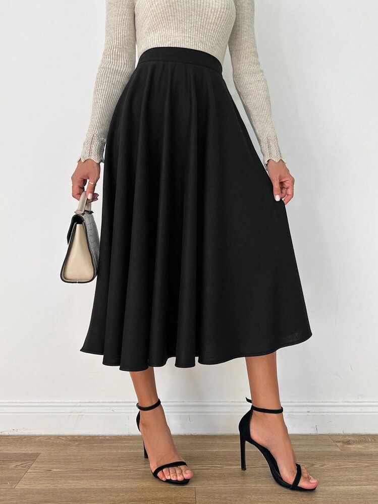 EURMUSE High Waist Flare Skirt - Black - View 5