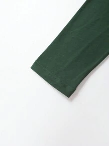 SHEIN BASICS Chất rắn Cổ giả Áo thun - Màu xanh lá cây đậm - Xem 5