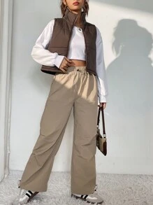 SHEIN EZwear Abrigo chaleco acolchado con cremallera sin manga