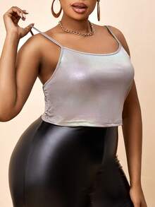 Maweii Plus Holographic Crop Cami Top - Grey - View 5