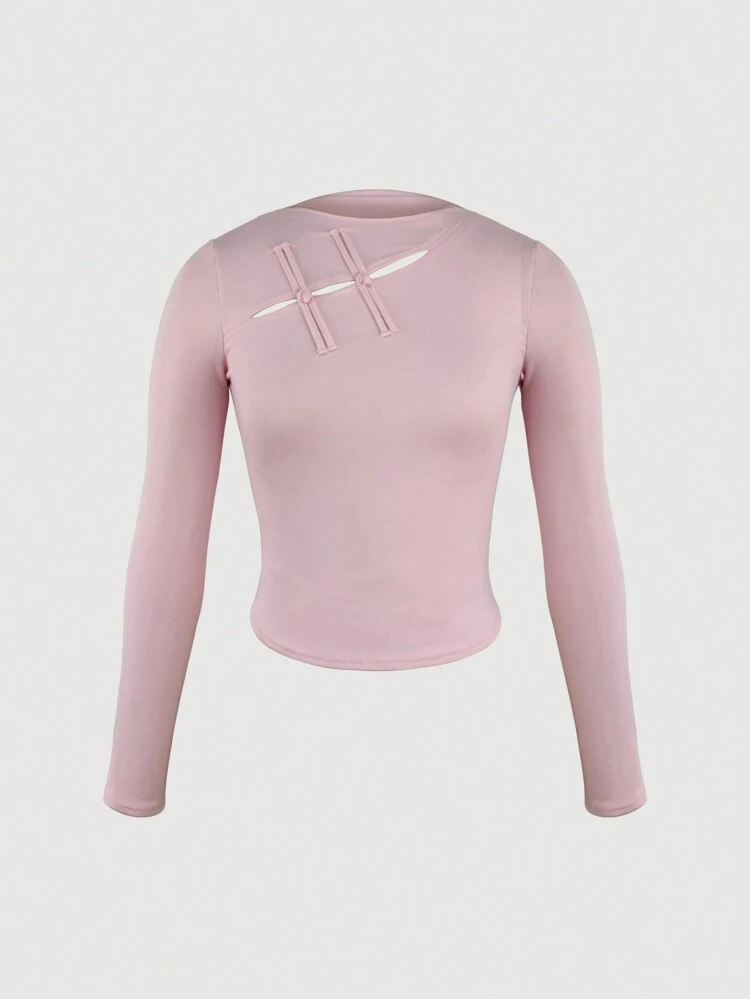 Solid Cut Out Tee Fall Cloth For Women