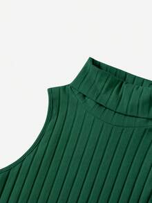 SHEIN Essnce Áo cao cổ Đồ đan Ribbed Đầm - Màu xanh lá cây đậm - Xem 5