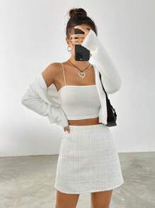 SHEIN EZwear Solid Zip Back Straight Skirt