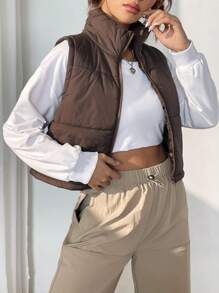 SHEIN EZwear Abrigo chaleco acolchado con cremallera sin manga