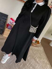 Dazy Plus Vestido Con Cuello De Polo Con Detalles De Contraste - Negro - Ver 3