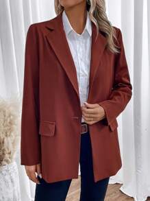 Chiquease Lapel Neck Single Breasted Blazer - Brown - View 4