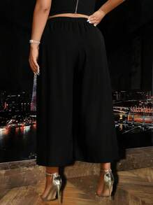 SHEIN Clasi Quần ống rộng có chi tiết nút cộng - màu đen - Xem 2