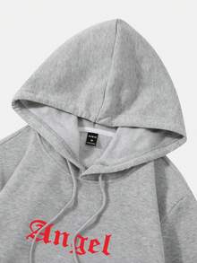 Manfinity EMRG Nam 1 Miếng Đồ họa Chữ cái Túi kangaroo Dây rút Lót nhiệt Hoodie - Màu Xám nhạt - Xem 3