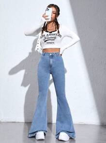 SHEIN EZwear 牛仔喇叭褲 - 淺色水洗藍 - 查看 2