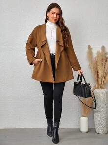 SHEIN LUNE Hơn Cổ áo thác nước Thả vai Mở Mặt trước Áo khoác - màu nâu - Xem 6