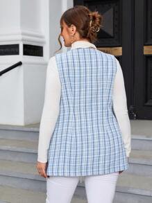 SHEIN Privé Plus Plaid Print Open Front Vest Coat - Baby Blue - View 2