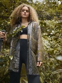 In My Nature Leopard Print Pocket Patched Raincoat - Black - View 5