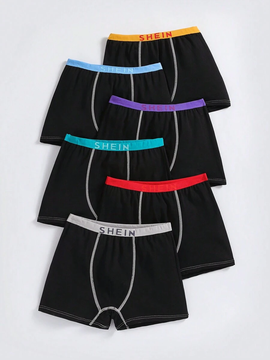Tween Boy 6pcs Letter Graphic Top-stitching Contrast Tape Boxer Brief - Multicolor - View 1