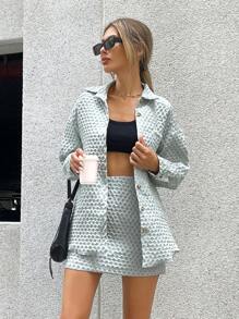 Aveloria Camisa unicolor con botón delantero & Falda - Verde - Ver 5