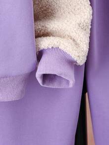 女大童小熊刺繡加絨內裏連帽夾克和運動褲 - 紫丁香色 - 查看 6