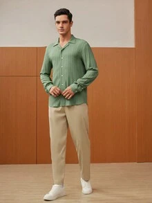 GENTILAND Men Solid Button Front Shirt - Green - View 6