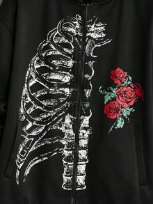 Manfinity EMRG Men Skeleton Print Zip Up Hoodie & Sweatpants - Black - View 5