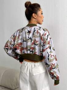 SHEIN Unity Camo Print Drop Shoulder Crop Bomber Jacket - Multicolor - View 2