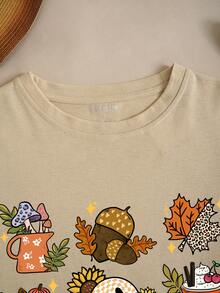 SHEIN LUNE 卡通圖案T恤 - 卡其色 - 查看 4