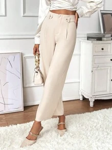 Chiquease Solid Wide Leg Pants - Apricot - View 4