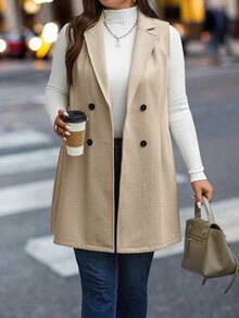 Calvaya 大碼雙排釦馬甲西裝外套 - 卡其色 - 查看 3