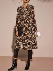 SHEIN LUNE 斑馬紋腰帶外套 - 彩色 - 查看 3