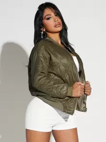 SHEIN SXY Cazadora tipo bomber con cremallera guateado - Verde Oliva - Ver 5