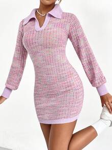 SHEIN Unity 段染燈籠袖緊身毛衣洋裝