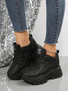 秋冬女士坡跟厚底运动鞋 - 黑色 - 查看 4