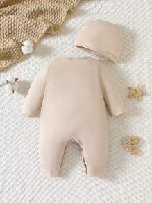 SHEIN Baby Girl Casual Cartoon Pattern Jumpsuit And Hat, For Christmas