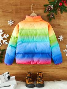 We Bare Bears X SHEIN Tween Boy Ombre Cartoon Graphic Zip Up Padded Coat - Multicolor - View 2