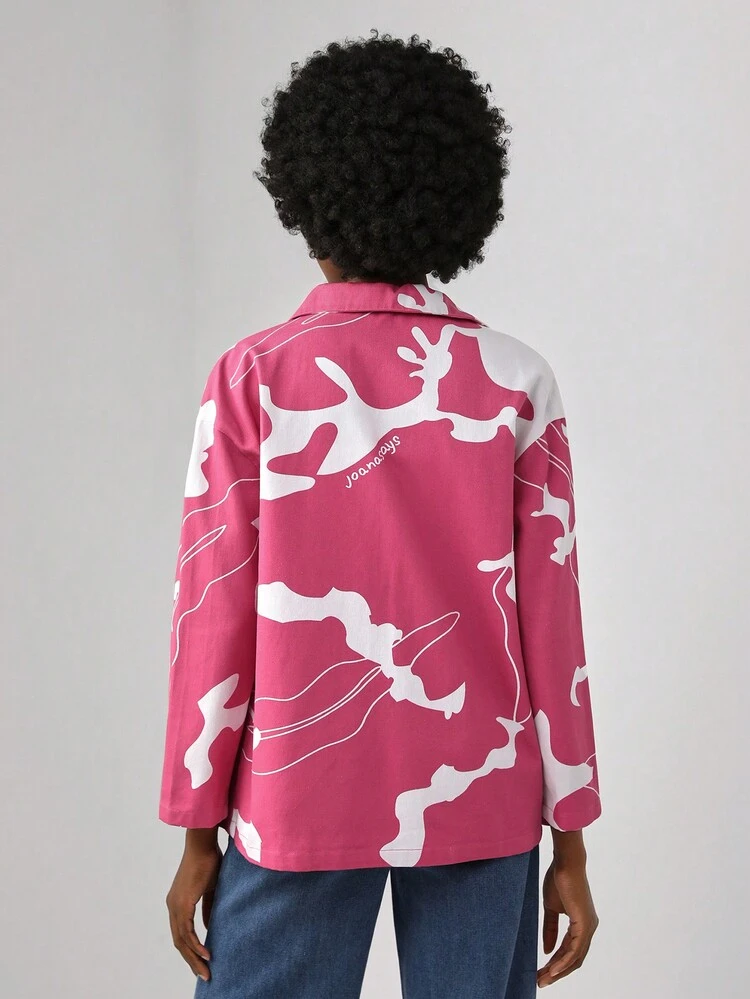 Designer Letter Graphic Flap Pocket Drop Shoulder Jacket