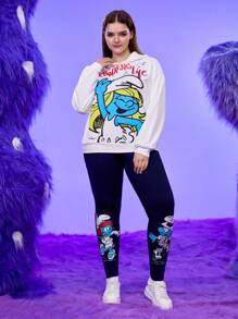 SHEIN X The Smurfs Talla grande Leggings con estampado de dibujos animados - azul real - Ver 3