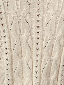 SHEIN Frenchy 麻花編織落肩袖套頭毛衣 - 杏色 - 查看 7