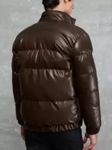 SHEIN Cottnline Men Flap Pocket Puffer Coat - Coffee Brown - View 2