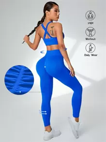 Core Rhythm 纯色运动胸罩和紧身裤 女士健身套装 女士紧身裤套装