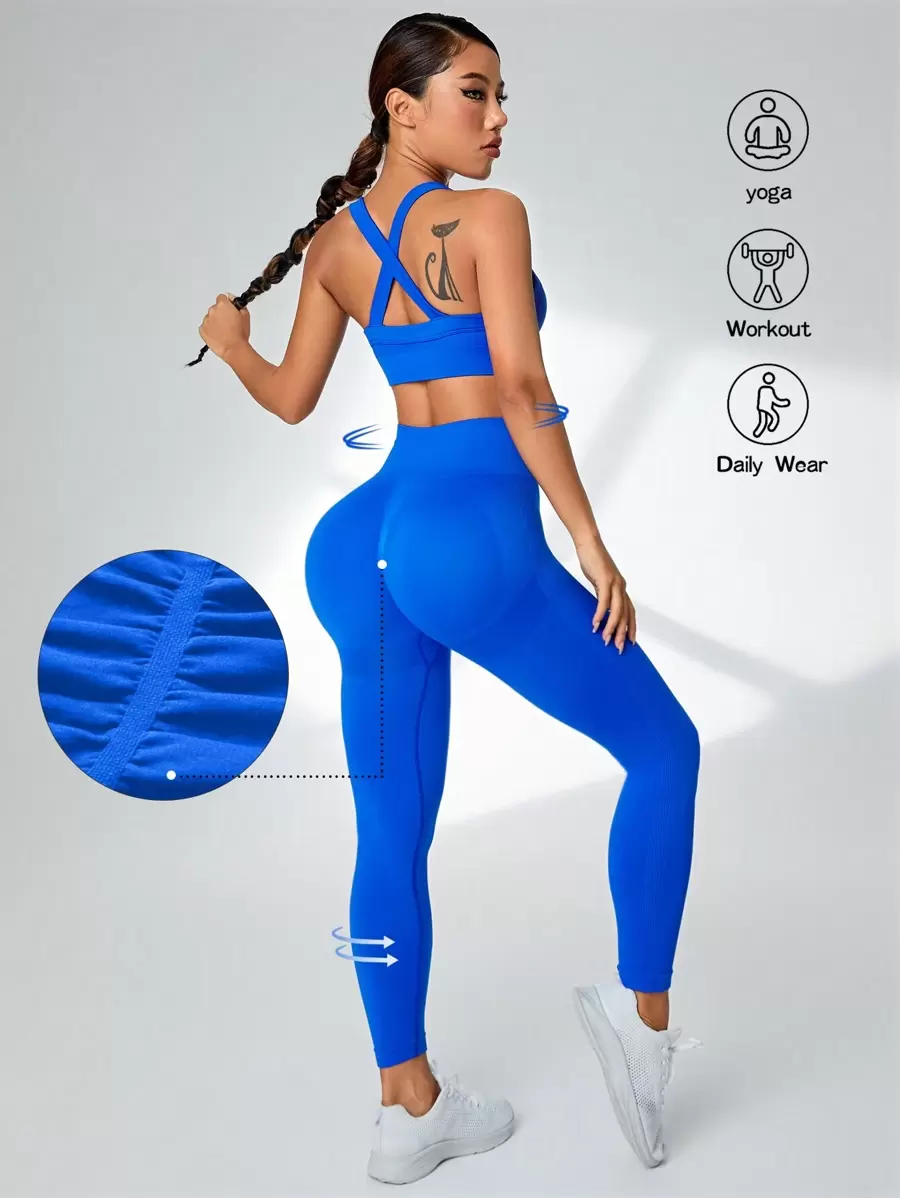 Core Rhythm 纯色运动胸罩和紧身裤 女士健身套装 女士紧身裤套装