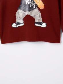 SHEIN 年輕男孩卡通圖案T恤 - 酒紅色 - 查看 4