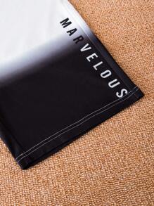 SHEIN Tween Boy Letter Graphic Ombre Contrast Trim Tee & Drawstring Waist Shorts - Black - View 7