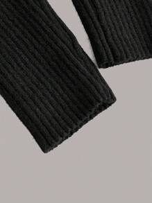 SHEIN MOD Cổ áo tương phản Nút phía trước Áo len Mở - Đen và trắng - Xem 4