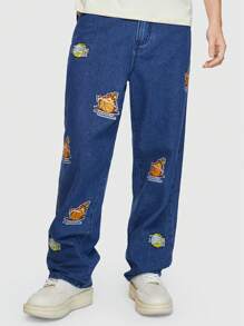 ROMWE MEN Street Life Các bạn Bóng rổ Đã vá Quần legging thẳng - Rửa tối - Xem 1