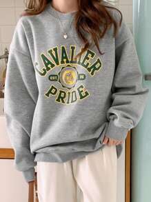 DAZY 字母圖案落肩袖運動衫 - 灰色 - 查看 8