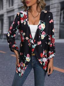 SHEIN LUNE 印花捲邊袖開門襟外套 - 彩色 - 查看 1