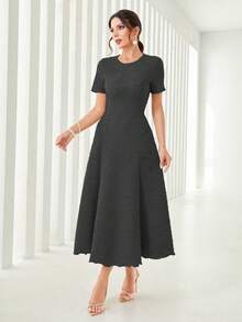 Modelyn Solid A-line Dress - Dark Grey - View 6